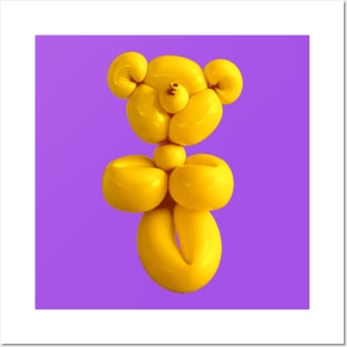 Yellow teddy bear balloon on purple Posters and Art